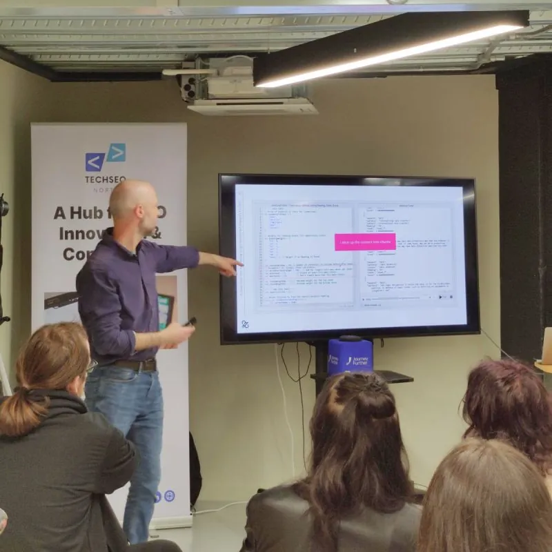 Ziggy pointing at a code review on screen